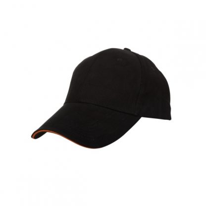CAP0019 Baseball 6-Panel Cotton Brush Cap - Black (S/Orange)