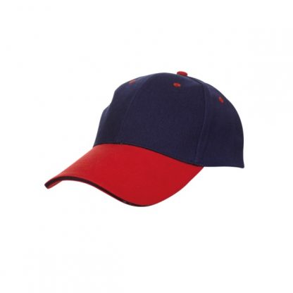 CAP0020 Baseball 6-Panel Cotton Brush Cap - Navy/Red