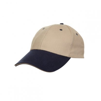 CAP0020 Baseball 6-Panel Cotton Brush Cap - Khaki/Navy