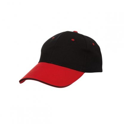 CAP0020 Baseball 6-Panel Cotton Brush Cap - Black/Red