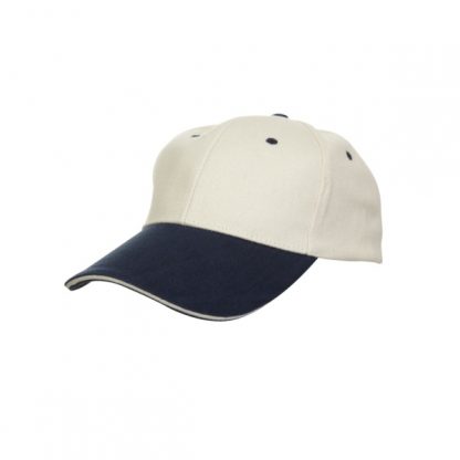 CAP0020 Baseball 6-Panel Cotton Brush Cap - Beige/Navy