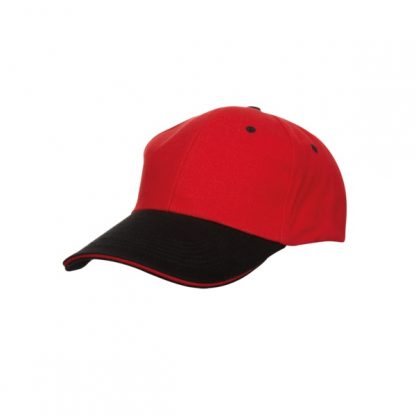 CAP0020 Baseball 6-Panel Cotton Brush Cap - Red/Black