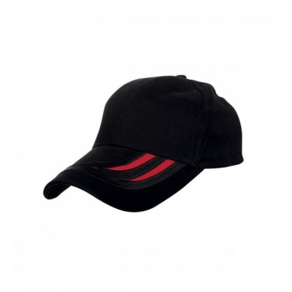 CAP0036 Baseball 6-Panel Cotton Brush Cap - Black/Red