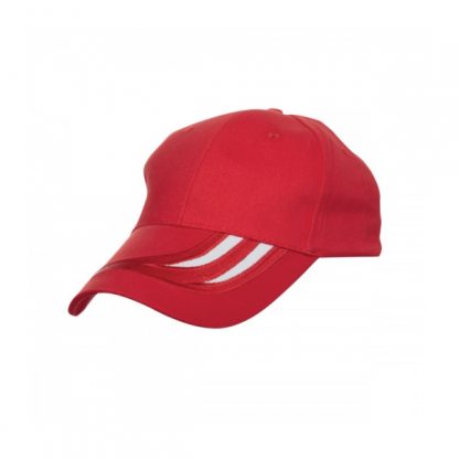 CAP0036 Baseball 6-Panel Cotton Brush Cap - Red/White