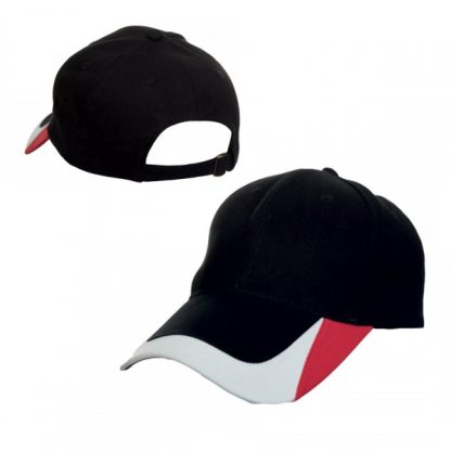 CAP0039 Baseball 6-Panel Cotton Brush Cap - Black (S/Red/White)