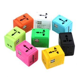 IT0557 Colourful Universal Travel Adaptor with 2 USB Hub