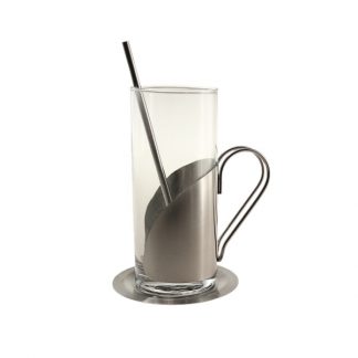MGS0296 Glass with Stainless Steel Holder & Stirrer cum Straw