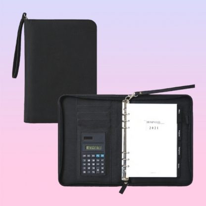 ORN0023 Ringed Business Portfolio PU with Zipper & Calculator