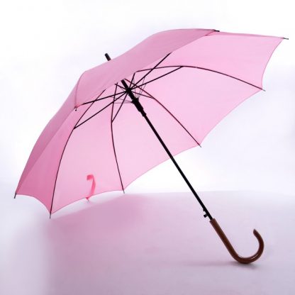 UMB0021 24" Non-UV Coated Curve Handle Long Umbrella - Pink