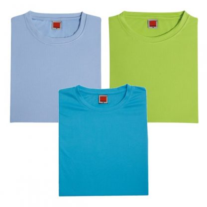 APP0044 Quick Dry Round Neck Female T-shirt - Light Blue, Lime Green & Sea Blue