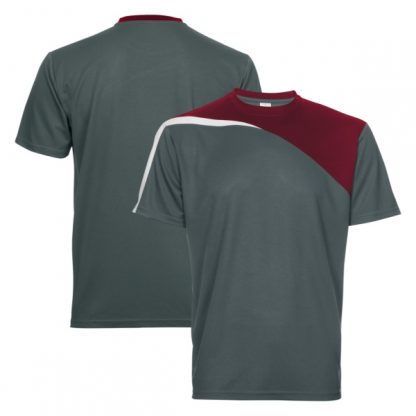 APP0178 Quick Dry Round Neck T-shirt - Dark Grey/Maroon/White