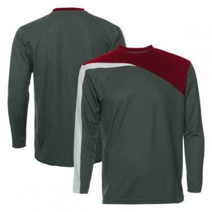 APP0179 Quick Dry Round Neck Long Sleeve T-shirt - Dark Grey/Maroon/White