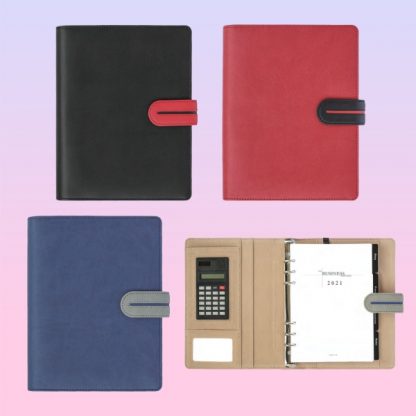 ORN0238 Ringed Business Portfolio Textured Italy PU Cover with Calculator