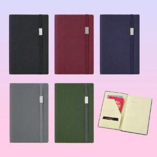 ORN0267 Slim Moto Note Book with Metal Plate – A5 Soft PU Cover