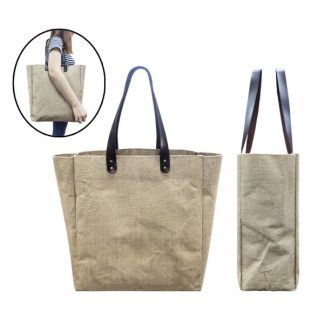 BG0860 Jute Tote Bag with PU Leather Handles