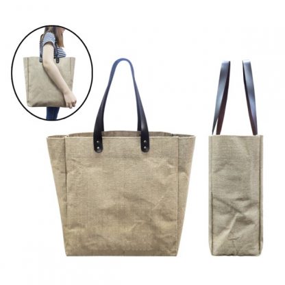 BG0860 Jute Tote Bag with PU Leather Handles