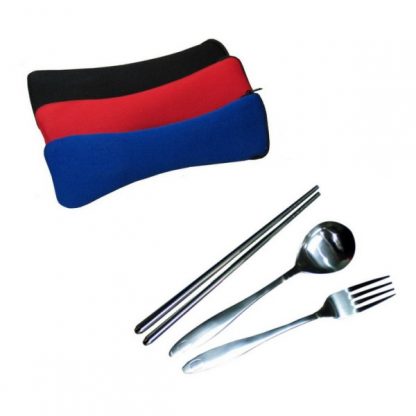 LSP0442 Chopstick with Fork & Spoon in Neoprene Zipper Pouch