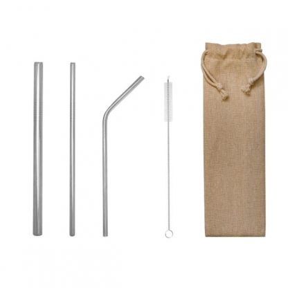 LSP0566 Stainless Steel 5pcs Straw Set in Canvas Bag
