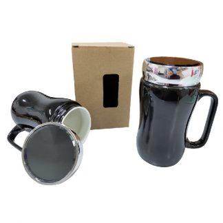 MGS0573 Black Porcelain Mug with Sliver Acrylic Lid - 400ml