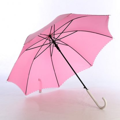 UMB0102 - 24" Pongee Lace Shaped Umbrella with Leather Handle - Pink