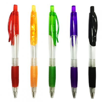 PEN0525 Transparent Pen With Colored Grip and Clip