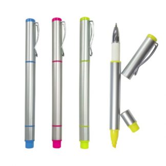 PEN0545 Metallic Plastic Pen with Highlighter