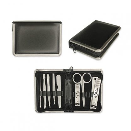 TT0360 – 8 piece Manicure Set in Black PU with Silver Trimmings