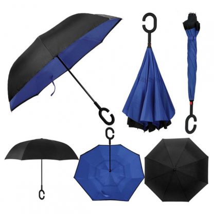 UMB0078 Reversible Umbrella with C Handle - Blue