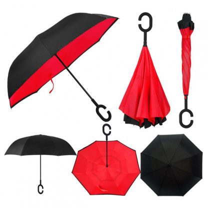UMB0078 Reversible Umbrella with C Handle - Red