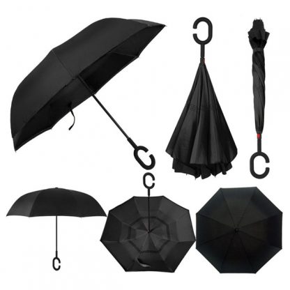 UMB0078 Reversible Umbrella with C Handle - Black