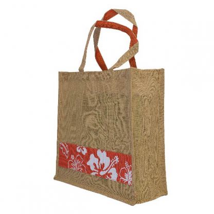 BG1035 Hibiscus Pattern Printed Jute Bag