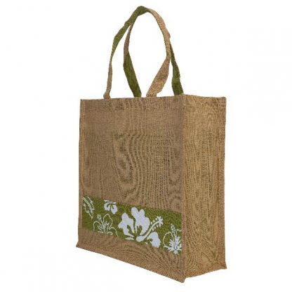 BG1035 Hibiscus Pattern Printed Jute Bag