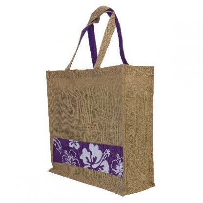 BG1035 Hibiscus Pattern Printed Jute Bag