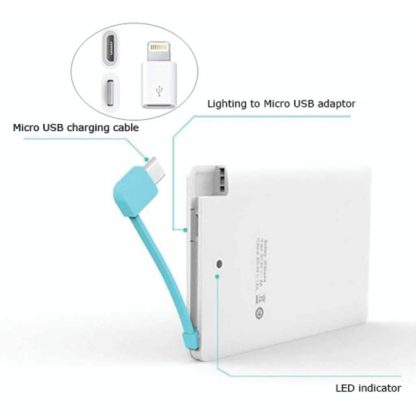 IT0444 Slim Powerbank with Micro USB & iPhone Pin - 2500mAh