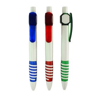 PEN0619 White Body Plastic Ballpen with Transparent Clip