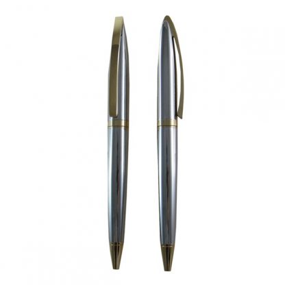 PEN0645 Classic Chrome Metal Ballpen with Gold Clip