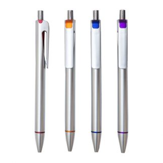 PEN0649 Silver Barrel with Coloured Ring Ball Pen